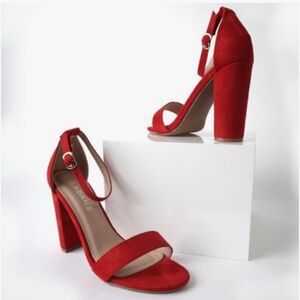 J. Adams Shirley Red Suede Block Heel Ankle Strap Sandals Size 8 NWT